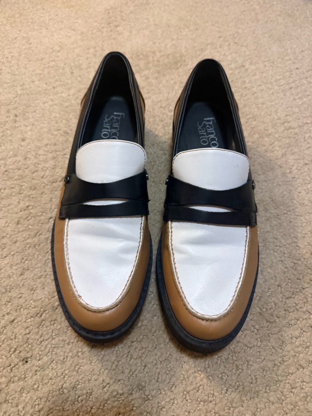 Franco Sarto Womens White Black Tan Loafers